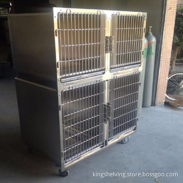 Multifunction stainless steel dog cage with waste tray and separator Pet hospital high quality SUS304 dog cage Double dog cage